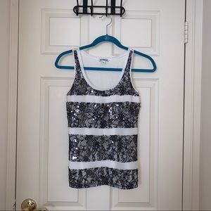 EXPRESS black and white striped sequin and floral tank